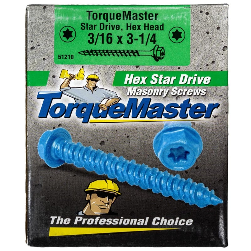 torque master Star Drive Hex Washer Head Masonry Screws, 100 Pieces with Drill Bit - 3/16" x 3-1/4" Concrete High Strength Masonry Screws, Rust Resistant and Drill Bit - Image 3